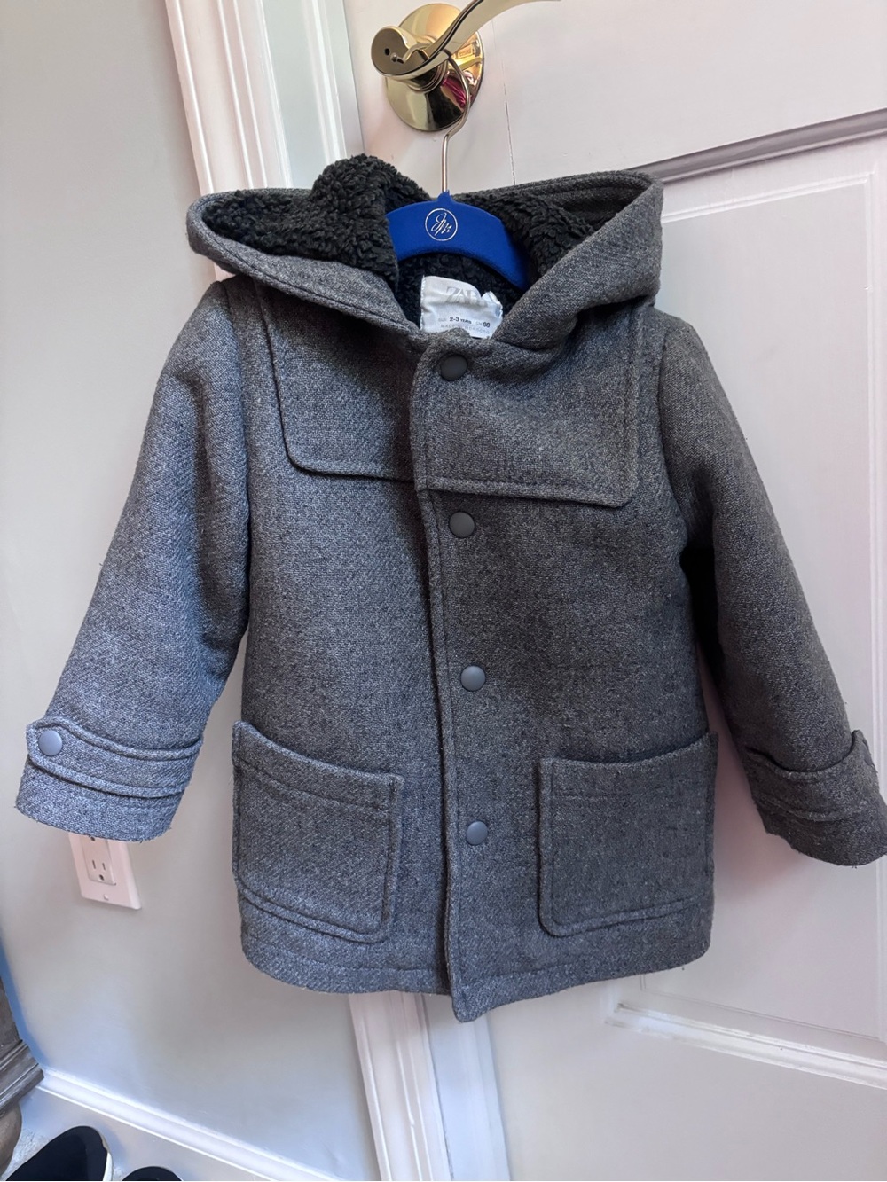 Zara Kids Dark Gray Hooded Pea Coat